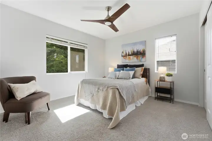Bright Bedroom #3 featuring a generous closet, with a shared bathroom located between Bedrooms #2 and #3 for easy access. Bright Bedroom #3 featuring a generous closet, with a shared bathroom located between Bedrooms #2 and #3 for easy access.