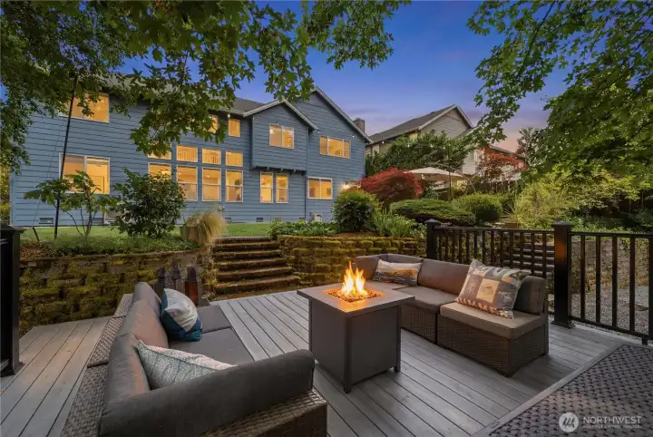 Looking back at the house from the deck at dusk, the scene feels magical - glowing windows, garden steps, and the perfect spot to unwind. Looking back at the house from the deck at dusk, the scene feels magical - glowing windows, garden steps, and the perfect spot to unwind.