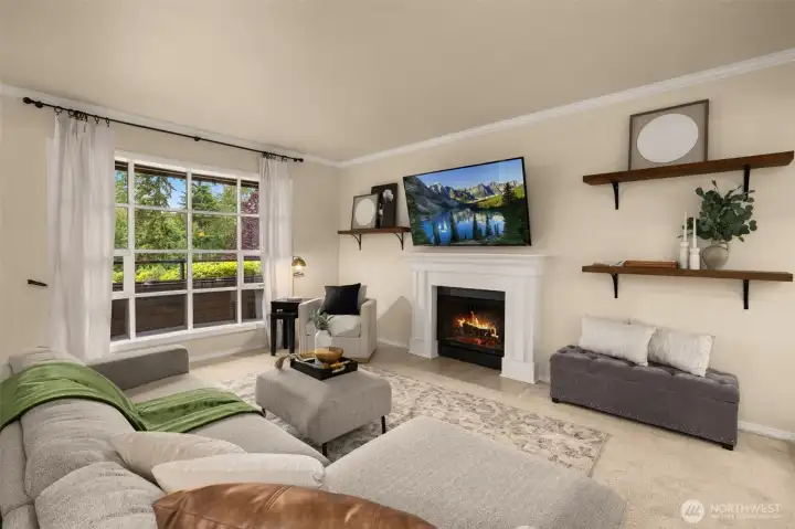 One of two fireplaces creates the perfect place to gather or unwind.