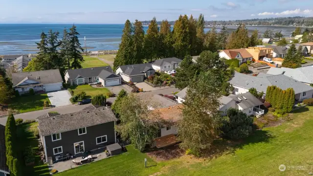 Looking down on to the rear of the home and its new cedar back deck.