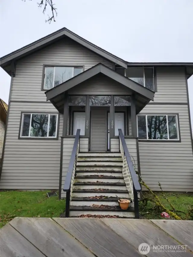 Front doors of both units with porch