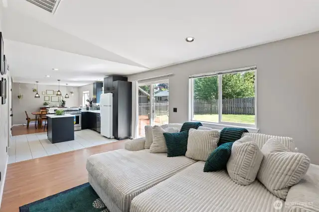 Cozy family room with gas fireplace and slider to the deck.