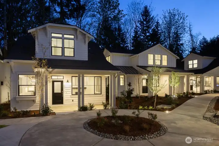Our charming cottages at night.