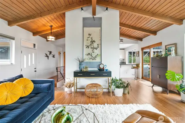 Living room opens up into the dining, kitchen and fantastic deck.