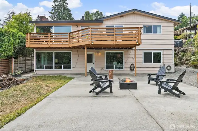 Back yard features enormous patio