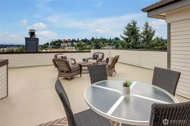 Oversized, private rooftop deck with view.