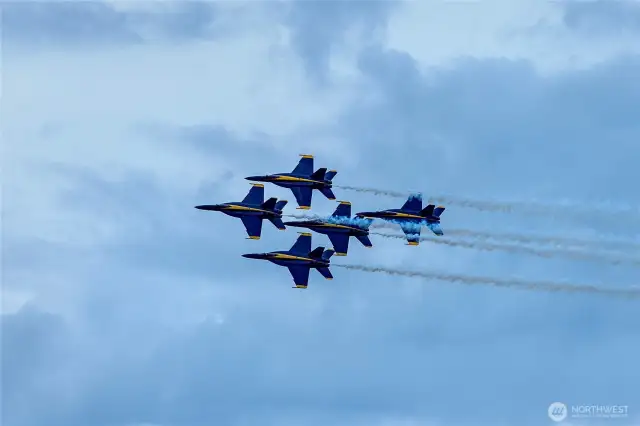 Photos of Blue Angels taken from rooftop deck on July 31, 2025.