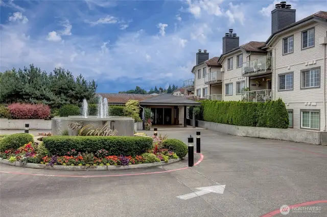 The Carlton entrance, guest parking around circular drive.