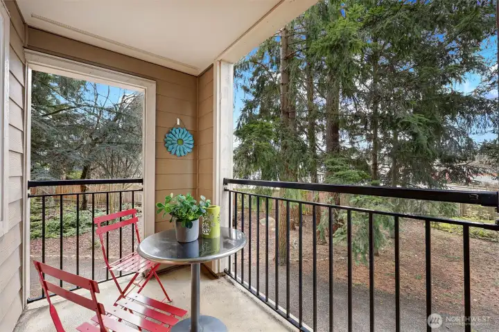 Covered deck easily accessed from the living room.