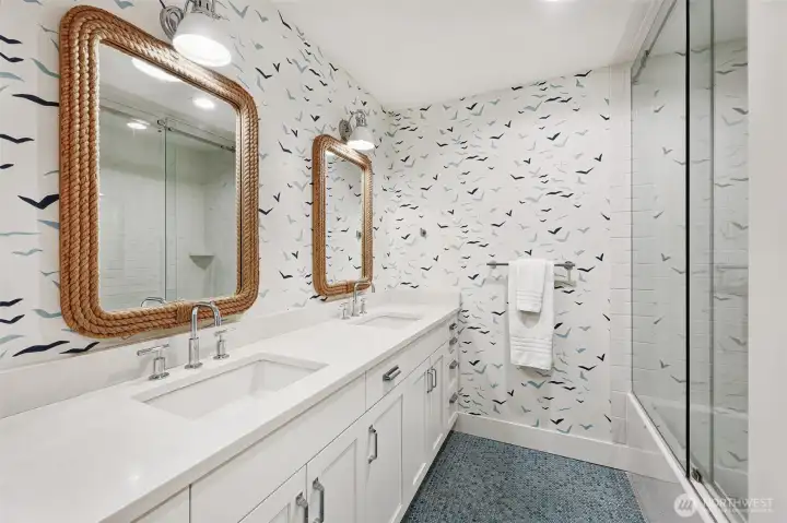 Stylish 2nd bathroom on upper level.