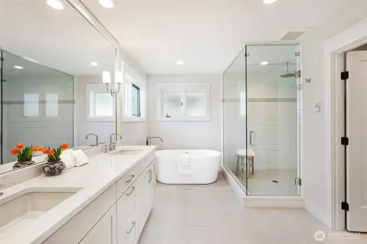 A spa experience in the primary bathroom.
