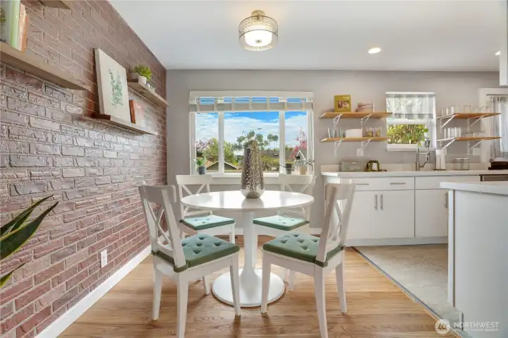 Enjoy a comfortable eating space just off the kitchen