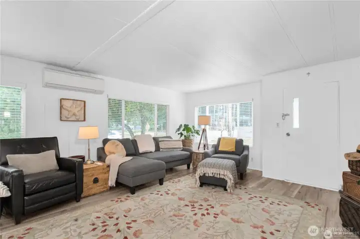 Comfortable living room is light and bright