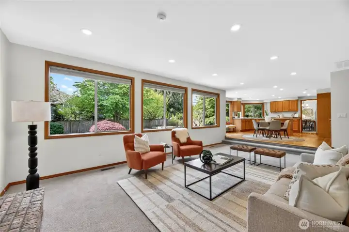 Abundant south-facing natural light in wide open living spaces.