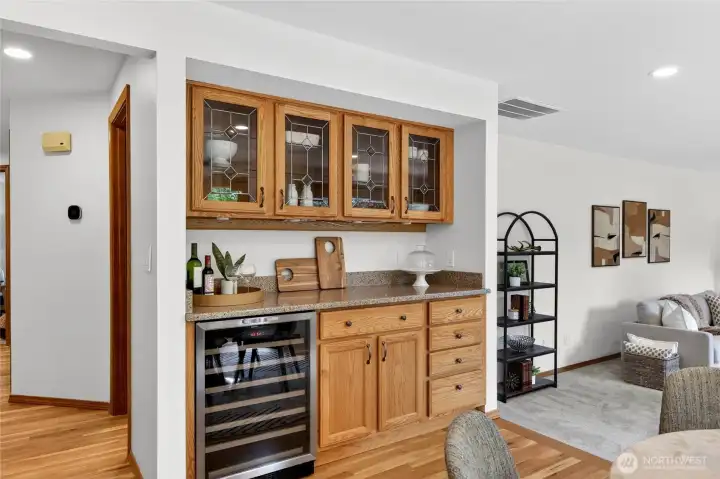 Sideboard with beverage cooler.