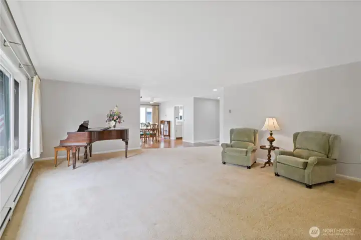 Living room open to dining space