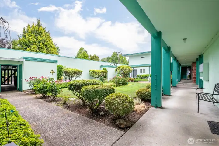 Private courtyard maintenance included in dues.
