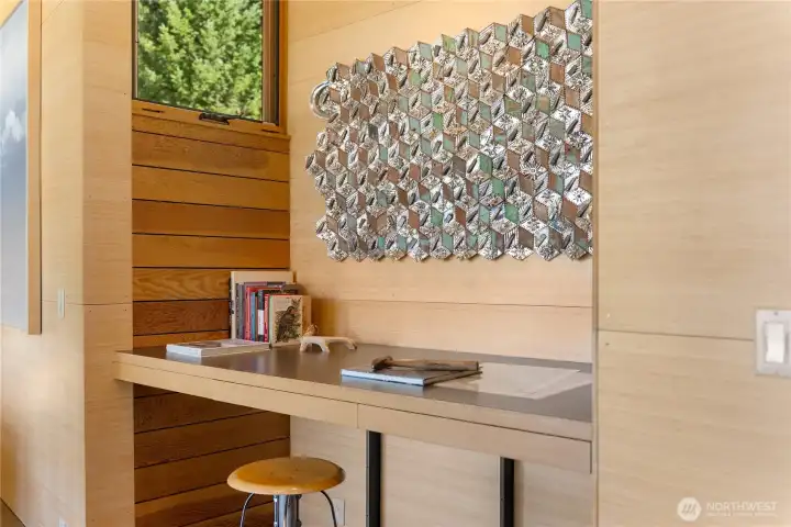A built-in desk makes working from home a delight. A built-in desk makes working from home a delight.