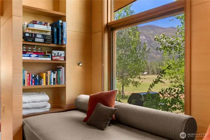 The Nest has shelving for books and games, and each daybed is fitted with its own reading light. The Nest has shelving for books and games, and each daybed is fitted with its own reading light.