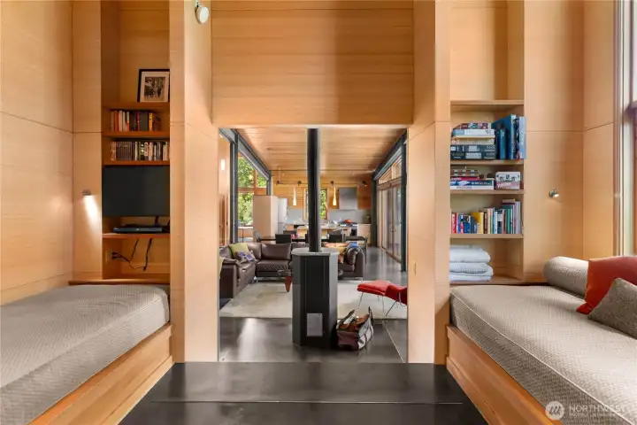 Warm bamboo paneling and fir cabinetry is found throughout the home. Warm bamboo paneling and fir cabinetry is found throughout the home.