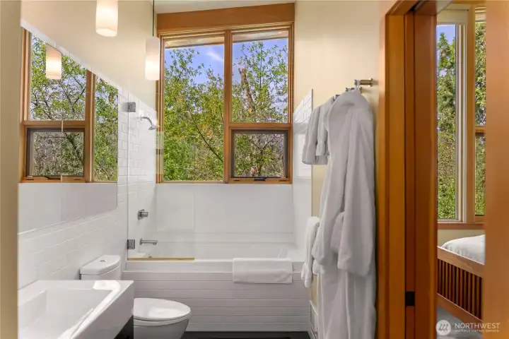 The bathrooms also open to the hallway. The bathrooms also open to the hallway.
