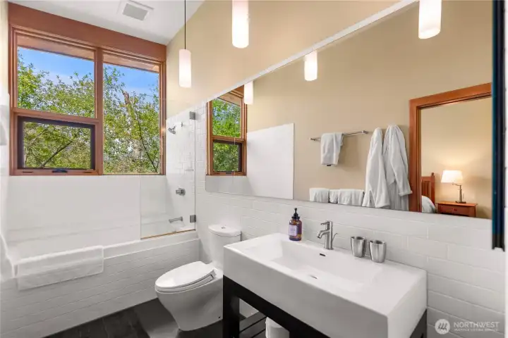 The bathrooms have a large sink, deep soaking tubs and lots of high-end features. The bathrooms have a large sink, deep soaking tubs and lots of high-end features.