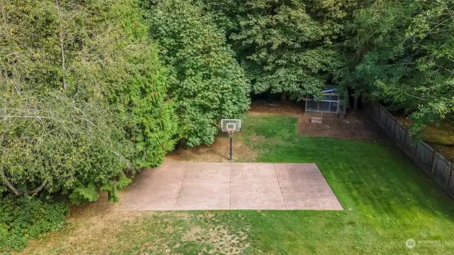 Sports court with bball hoop - or use as a patio or pad for your pergola.