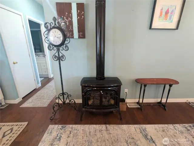 Gas Fireplace is fueled by 1000 propane tank that is owned with the property.