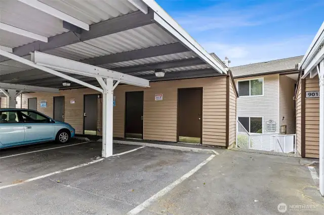 Covered parking space with additional storage