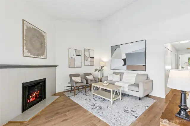 Vaulted ceilings and cozy fireplace