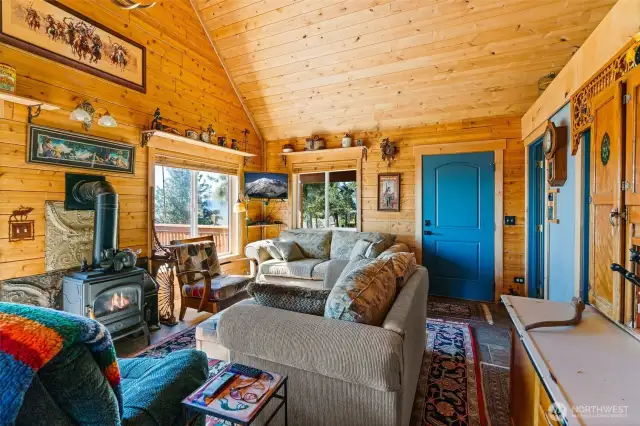 Tongue and groove pine creates a rustic charm.