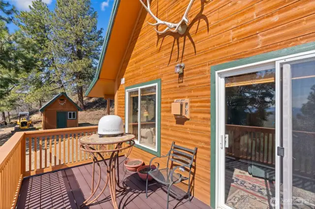 Deck off the main floor.