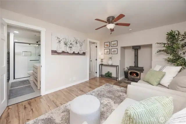 Lower level recreation room features a bedroom/office & 3/4 bathroom with laundry area.