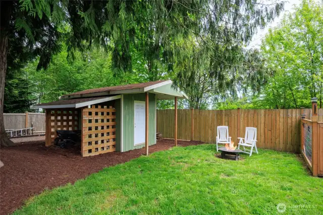 Storage shed, fenced garden space and RV/Boat parking. Fully-fenced yard.