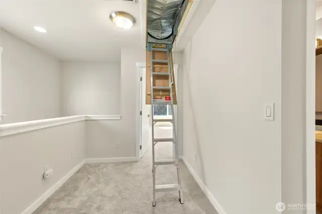 One of many upgrades.  Pull-down ladder and insulated attic hatchway cover.