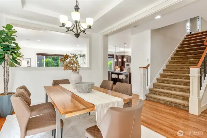 Beautiful recessed ceiling and extra-wide staircase