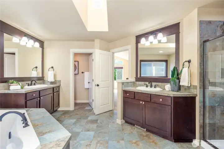 Primary ensuite bath with dual vanities