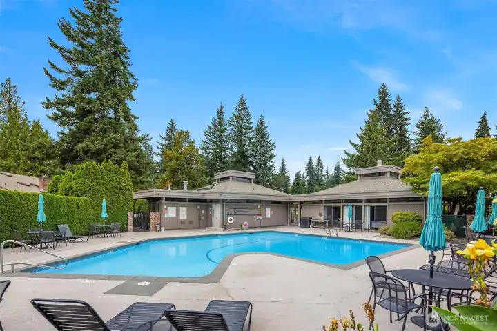 The community pool, set in a beautiful natural backdrop, is perfect for relaxing or exercise.