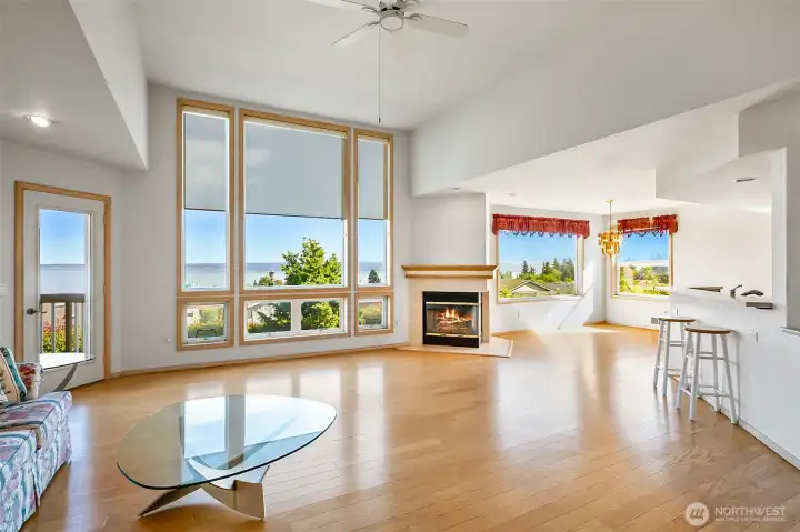 Great room with a view pointing towards the dining room and kitchen with bar seating if wanted