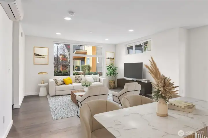 Virtually Staged Living and Dining Room