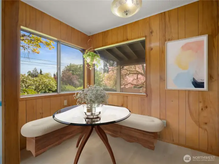 Virtually staged breakfast nook.