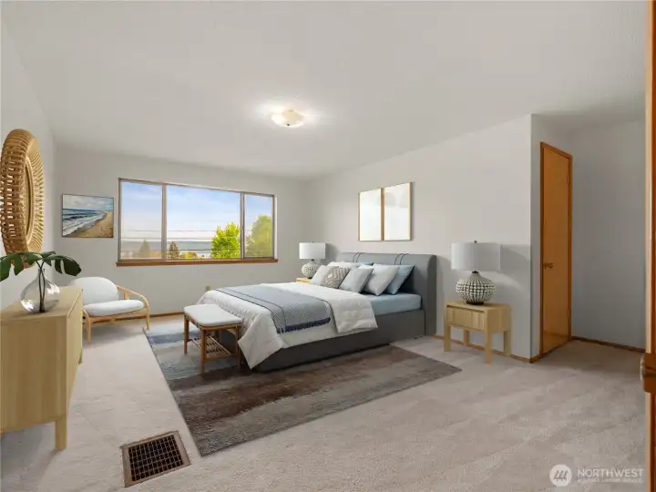Virtually staged Primary Bedroom.