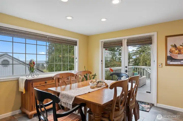 Dining room has a view of the Sound and mountains