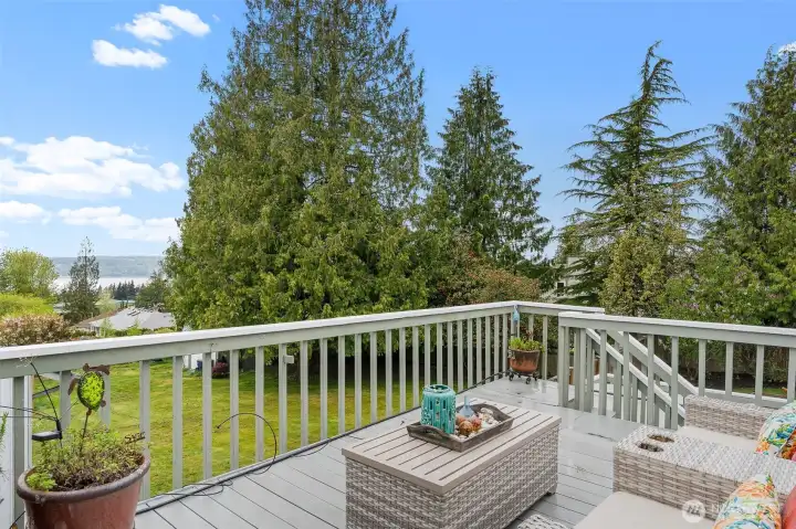 Deck has a view of the water and mountains