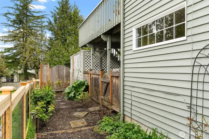 West side of home has  fenced garden space protected from pets