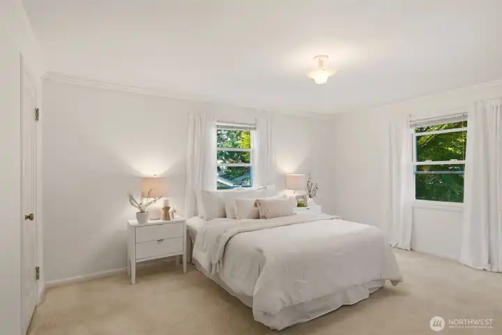 Primary bedroom is located in the back of the home for exceptional quiet and privacy