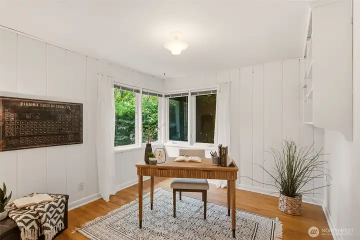 Third bedroom would also make a great office with corner windows that bring in the beautiful trees planted outside