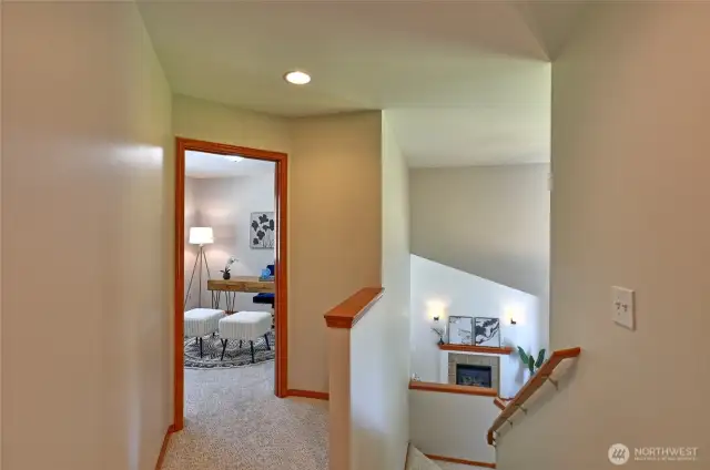 View down and office on left