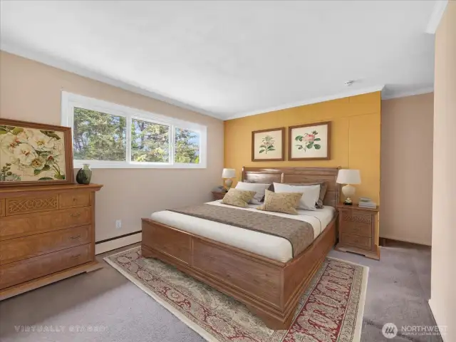 Virtually staged primary bedroom.