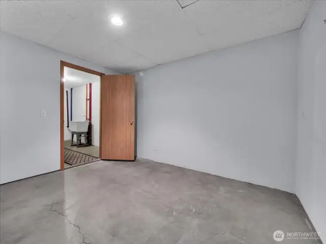 Huge finished storage space in daylight basement.